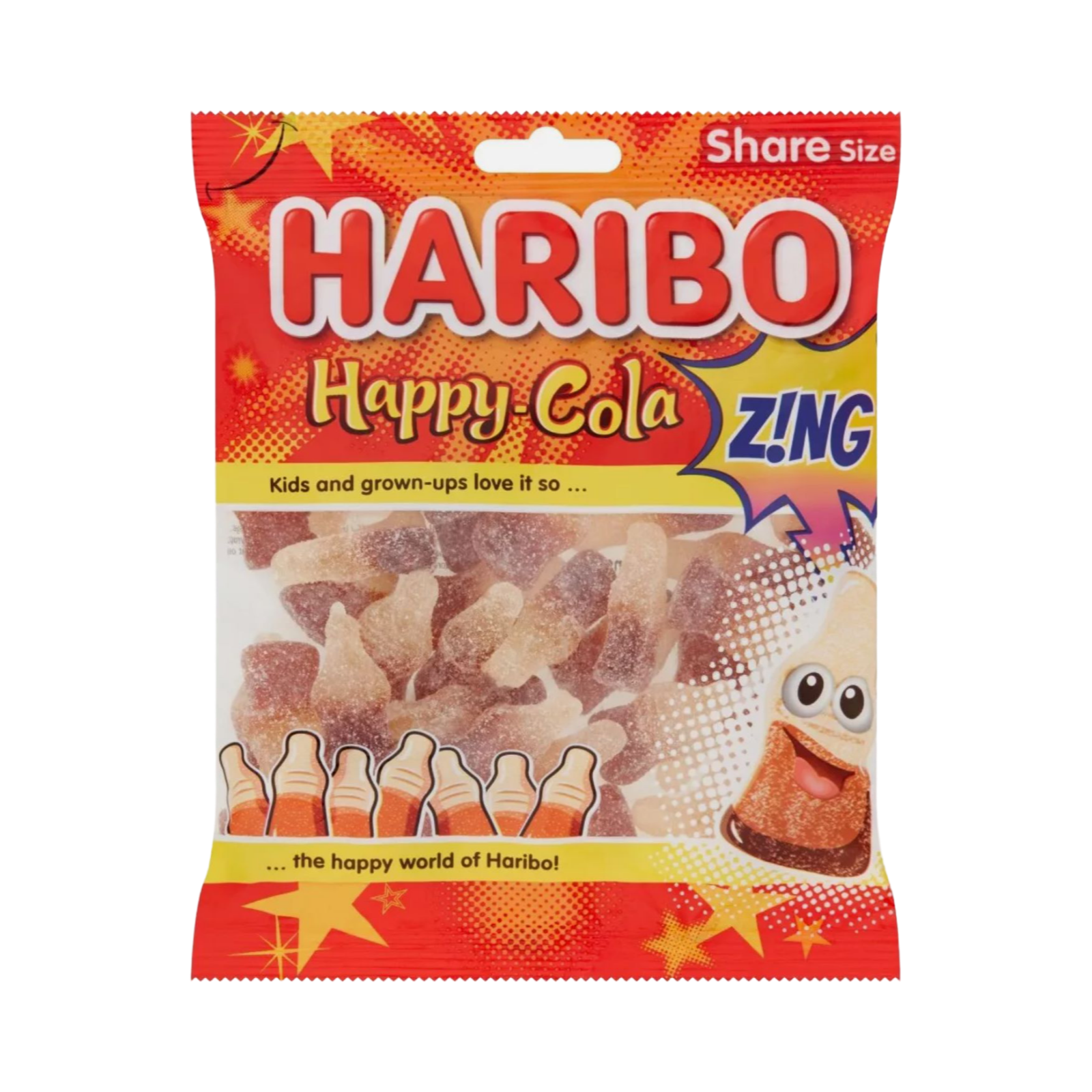 HARIBO HAPPY COLA ZING BOTTLES 140g PACKET