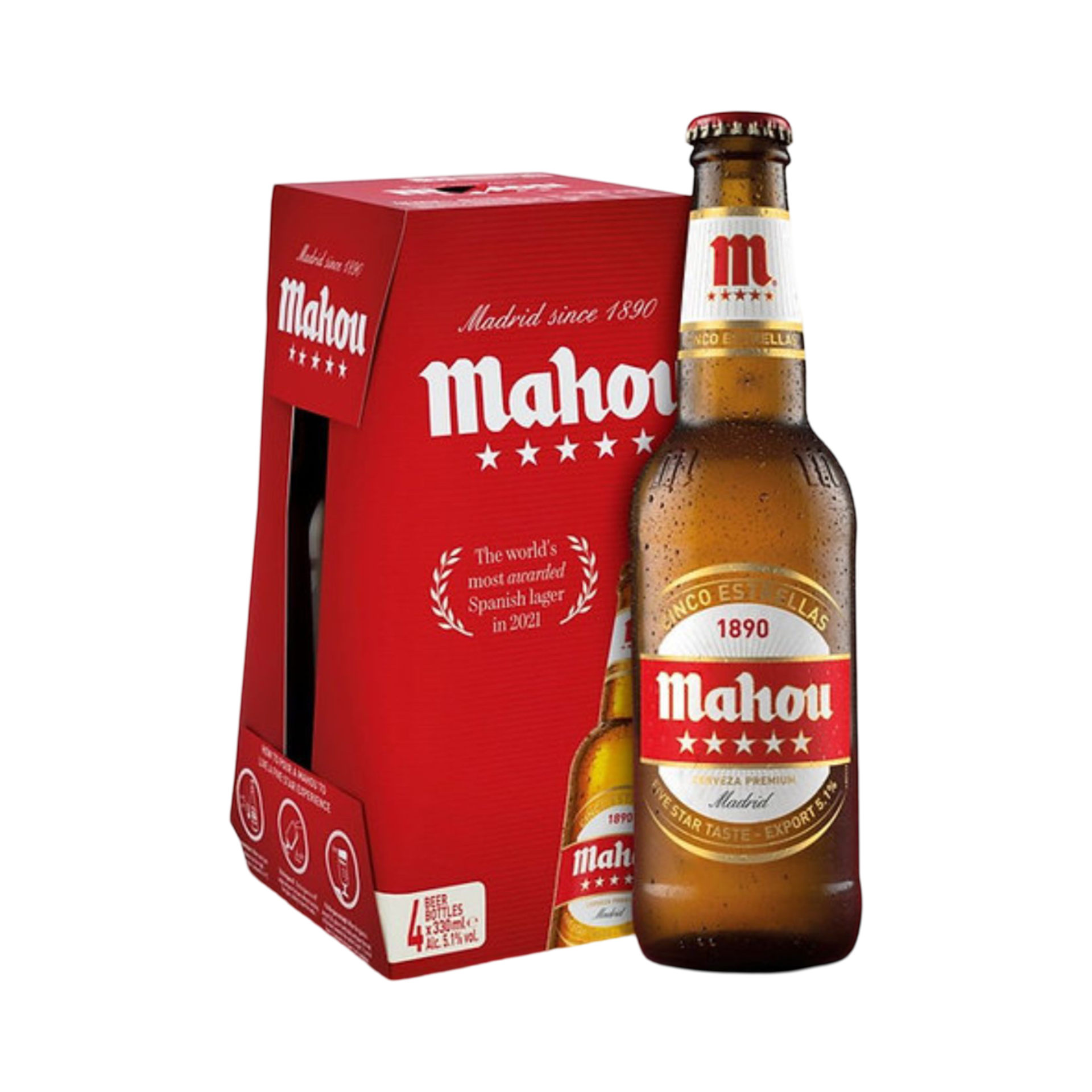 MAHOU SPANISH LAGER 4x330ml BOTTLES