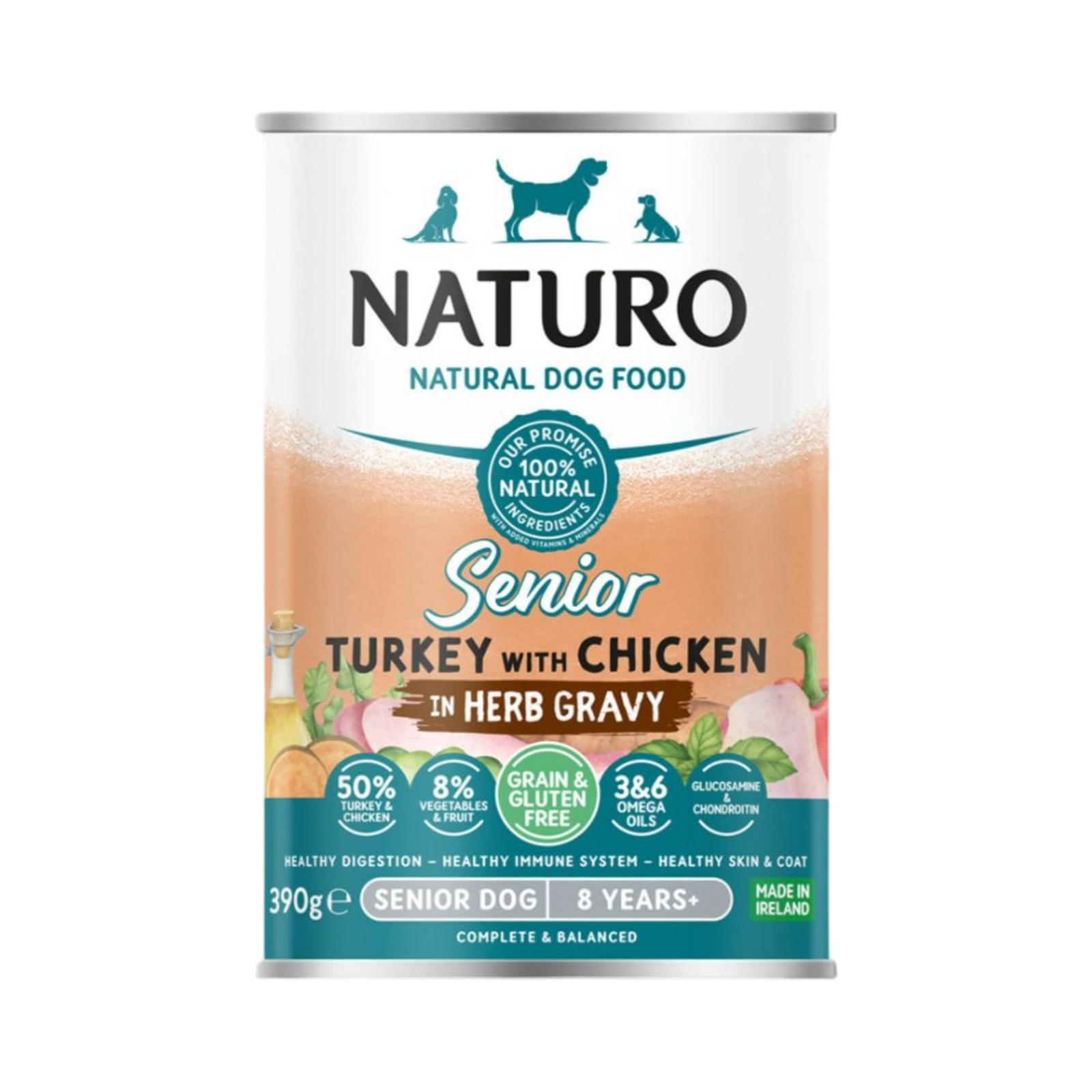 NATURO SENIOR TURKEY WITH CHICKEN IN HERB GRVY 390g