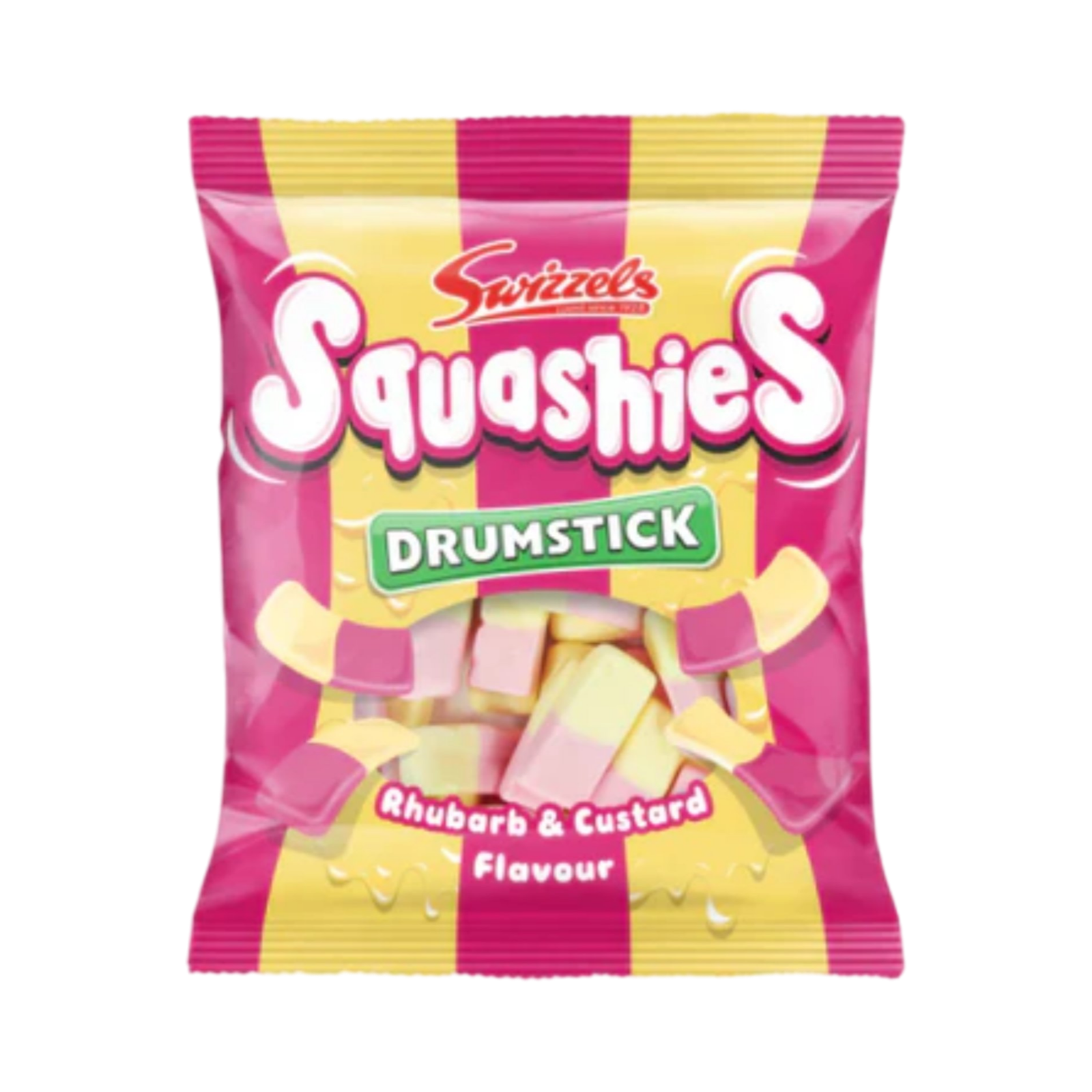 SWIZZELS  DRUMSTICKS SQUASHIES RUBHARB & CUSTARD  FLAVOUR 120g PACKET