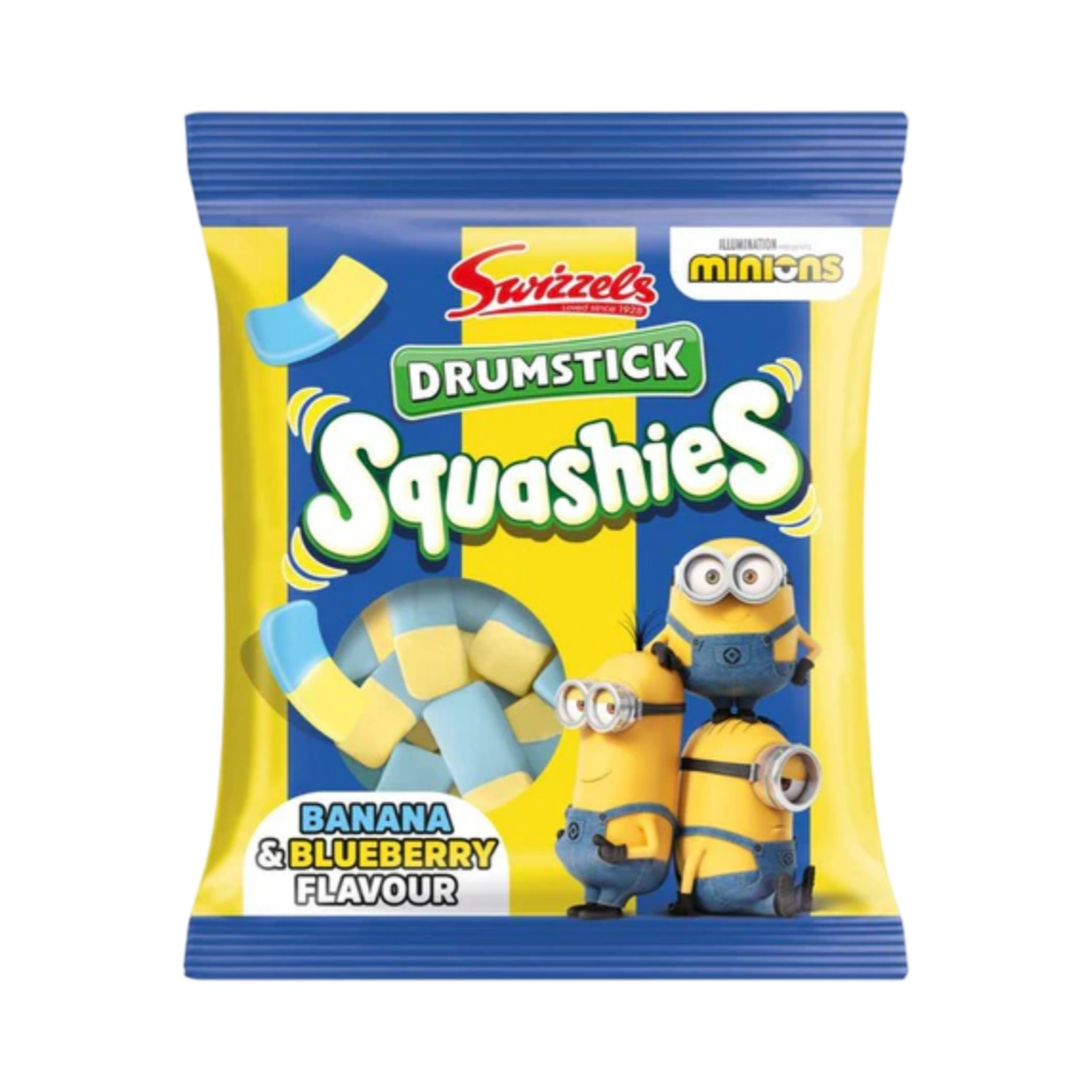 SWIZZELS  DRUMSTICKS SQUASHIES BANANA & BLUEBERRY  MINIONS 120g PACKET