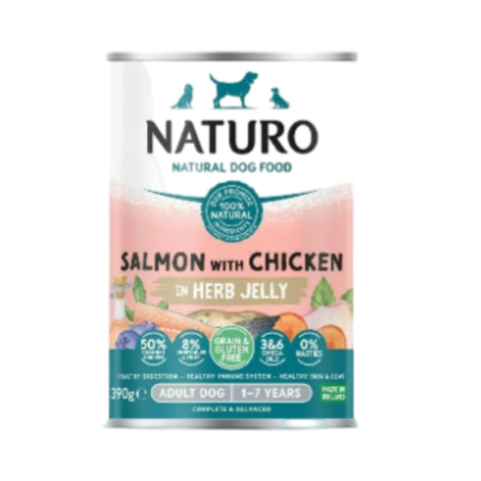 NATURO SALMON WITH CHICKEN IN HERBS JELLY 390g