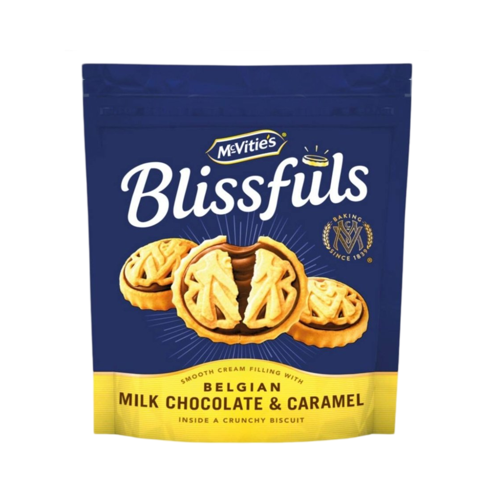 MCVITIE'S BLISSFULS BELGIUM CHOCOLATE & CARAMEL BISCUIT 172g