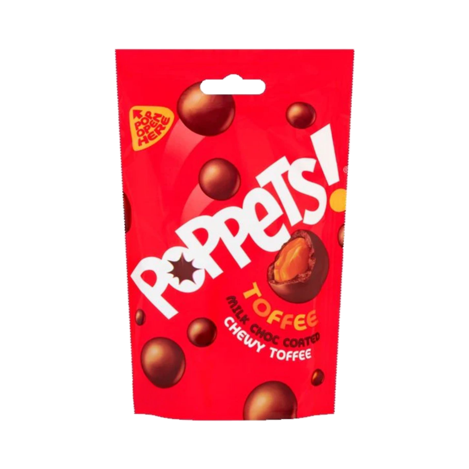 POPPETS MILK CHOCOLATE COATED CHEWY TOFFEE 130g